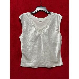 Barisos Womens White Beaded V Neck Sleeveless Top Blouse Plus‎ Size Large